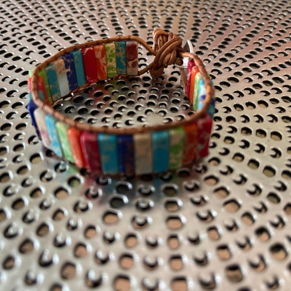 7 Chakra Bracelet Handmade Natural Stone Tube Beads Leather Wrap Women Bangle - Picture 7 of 9